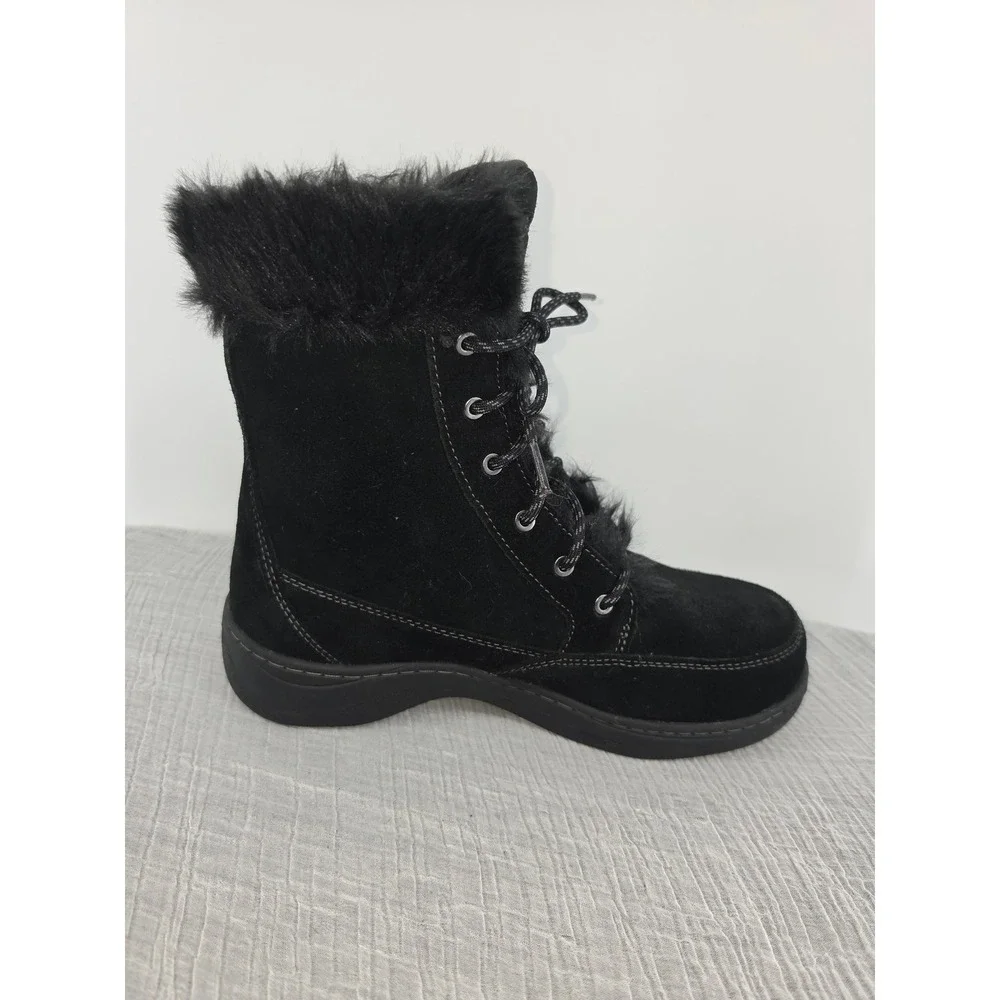 LL Bean Wildcat Boots Black Suede Faux Fur PrimaLoft Winter Snow Womens 8 Medium